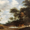 Jacob Salomonsz, van Ruysdael : "Lisière de Forêt avec un berger menant boire son troupeau".
